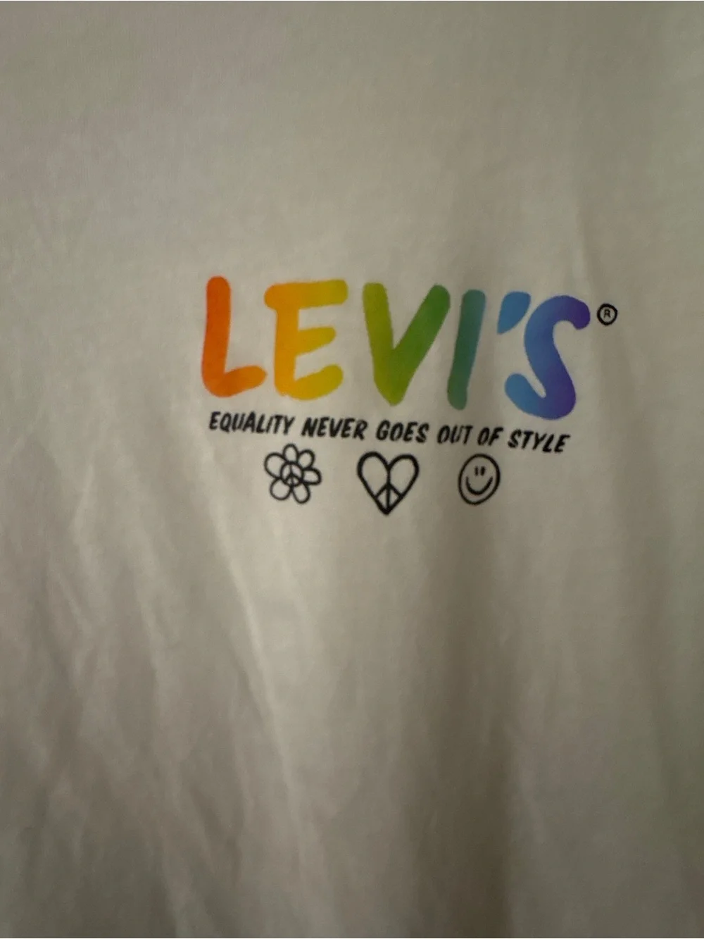 NWT Levi's Pride Community Graphic T-Shirt Tee in White LGBTQ+ great List/ Back